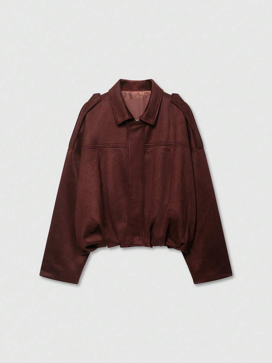 Chaqueta de vuelo de unicolor con textura de terciopelo - Burdeos - Ver 1