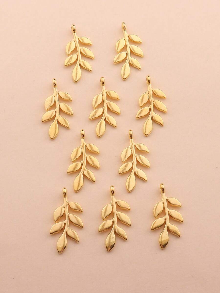 20 件复古简约电镀合金吊坠饰品，DIY 珠宝配件叶形耳环、项链、吊坠、手工用品 - 金黃色 - 查看 1