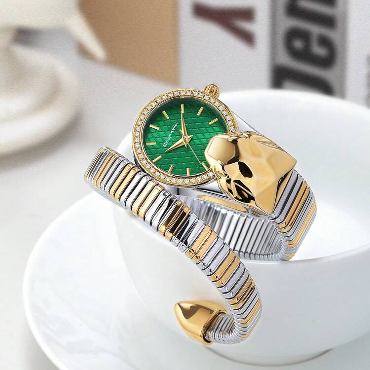 新款时尚休闲蛇形钻石女士石英表，日常佩戴和礼物，蛇形手表 - 彩色 - 查看 1