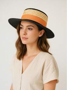 Solid Color & Contrast Color Bohemian Casual Elegant Style Handmade Sun Hat, Embroidery Decor UV Protection For Spring, Summer, Autumn