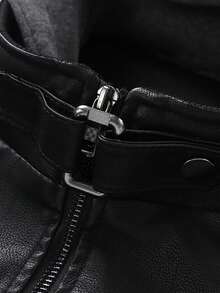 男士秋冬PU皮夹克！这款黑色连帽夹克配有可拆卸帽子和多个拉链口袋，彰显个性。修身剪裁打造流畅线条，轻松提升您的整体时尚感。是今年圣诞节送给丈夫或男友的完美礼物之选。 - 黑色 - 查看 4