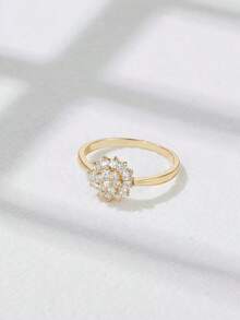 Cubic Zirconia Flower Decor Ring Valentines - Vàng - Xem 3