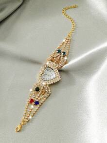 1 pieza Reloj de mujer con esfera de cristal con forma de corazón y estrellas, creativo y versátil para uso diario, fotografía, fiesta, regalo de cumpleaños, banquete, decoración festiva (color del cristal aleatorio)