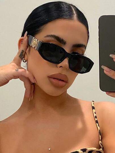 1pc Asymmetrical Polygon Personalized Versatile Women's Glasses, Full Frame Geometric Pattern Retro Fashion Glasses, Suitable For Travel, Holidays, Daily Wear, Beach Accessories