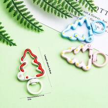 10pcs Creative Hand-Painted Christmas Tree Enameled Spring Clasp Keychain Charms, Colorful Open Spring Clasp Jewelry Accessories