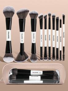 MAANGE 3/10Pcs Professional Facial Double-Ended Makeup Brush Set,With Makeup Bag,Bevel&Taper Foundation Brush Contour Brush Blush Brush Powder Brush Eyeshadow Brush Concealer Brush Highlight Brush Smudge Brush,Makeup Tools With Soft Fiber For Easy To Carrying,Set For Travel,Gift For Women&Girls