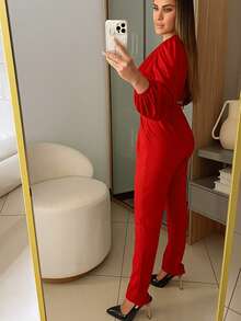 Women's Tailored Pants ZA High Waist Skinny Casual Elegant Pocket And Zipper - 紅色 - 查看 3