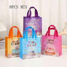 24/18/16/12/6pcs/Set Colorful Non-Woven Fabric Gift Bags With Handles, Suitable For Birthday Parties, Display Shopping And Party Supplies, Applicable For Weddings, Birthdays, Mother's Day, Spring Decorations, Small Gift Packaging