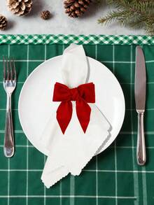 Conjunto de 8 peças de porta-guardanapos decorativos de Natal, com laço vermelho tecido à mão e fivela exclusiva em veludo macio e espesso. Ideal para decoração de mesas de Natal, jantares, banquetes, casamentos e outras festas.