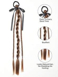 1pc Black Bow Black/ Brown Light Brown /Braided Ponytail18 Inch Natural Black Boxing Braided Synthetic Three-Strand Braid, Twist Braid Ponytail Extensions With Rubber Band Hair Extensions For Women Daily Use - Multicolor - View 5