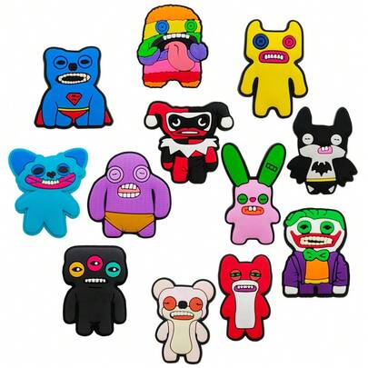 Warner Bros 12pcs Funny Monster Shoe Charms Set, PVC Shoe Decorations For Beach Bag, Shoe Accessories Charms, Gift Idea For Birthday Christmas Valentine's Day Halloween Party Favors