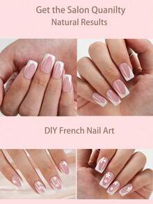 150Pcs Short Square French Gel Nails, Light Pink Deep French Tip Press On Nails, Soft Gel Acrylic Nail Extensions, Manicure Kit Women & Girls - màu nâu - Xem 4
