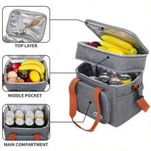 1PC Set Of Multi-Purpose Insulated Food Tote Bag With Multiple Colors And Double-Layer Heat-Resistant Lunch Bag, Suitable For Hot Dishes And Cold Drinks, Student School Supplies, Office Lunch Bags Or Home Picnic Coolers, Practical Household Items And Gift Creativity - Hai lớp màu xám - Xem 1