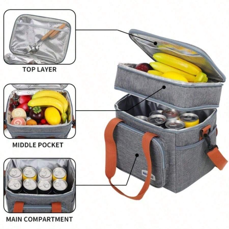 1PC Set Of Multi-Purpose Insulated Food Tote Bag With Multiple Colors And Double-Layer Heat-Resistant Lunch Bag, Suitable For Hot Dishes And Cold Drinks, Student School Supplies, Office Lunch Bags Or Home Picnic Coolers, Practical Household Items And Gift Creativity - Hai lớp màu xám - Xem 1
