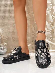 Women's Fashion Comfortable Rivet Personalized Black Wedge & Platform Shoes