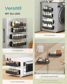 Especiero Magnético, Juego de 4, 2 Estantes Grandes y 2 Pequeños, sin Taladrar, para Cocina, Frigorífico, Negro Tinta KCS061B01 - Tinta negra - Ver 7
