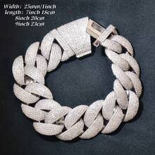 1pc 24mm Fully Iced Out Solid Cuban Link Necklace, Oversized Personalized Necklace & Bracelet For Men, Hip Hop Style - 24mm - 查看 7