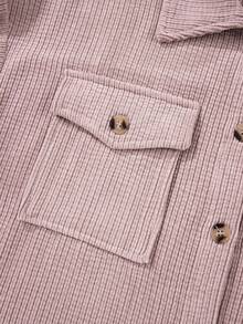 Acelitt Damen Winter Einfarbiges Cord Retro Stil Lässige Locker Kragen Hemd Jacke