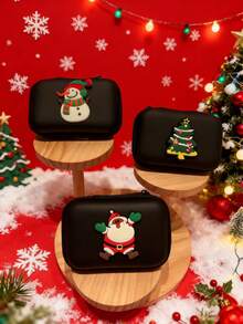 1 pièce Pochette de rangement style fermeture éclair de Noël, pour câbles, pièces de monnaie, clés, rouge à lèvres, sac de rangement multifonction, cadeau pour les amis