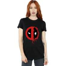 Marvel Damen/Frauen Deadpool Split Splat Logo Baumwolle Boyfriend T-Shirt (Schwarz) - Kaffeebraun - Übersicht 3