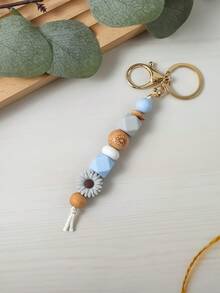 1pc Daisy Boho Style Silicone Wooden Bead Keychain Pendant Backpack Hanging Accessory, Keyring Anti-Lost, Teacher's/Mother's Day Gift School Car Accessories Cute Goth Y2k - Multicolor - View 23