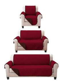 Living Room Cover 3 Pieces Double View Anti-Mite Protector, Sofa Cover - Burgundy - View 9