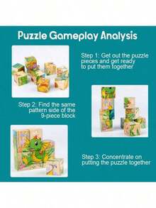 Wooden Block Puzzle Toddler 1-3-5 Years Kid Montessori Learning Games Educational Interactive Toys, Preschoolers Cube Puzzle