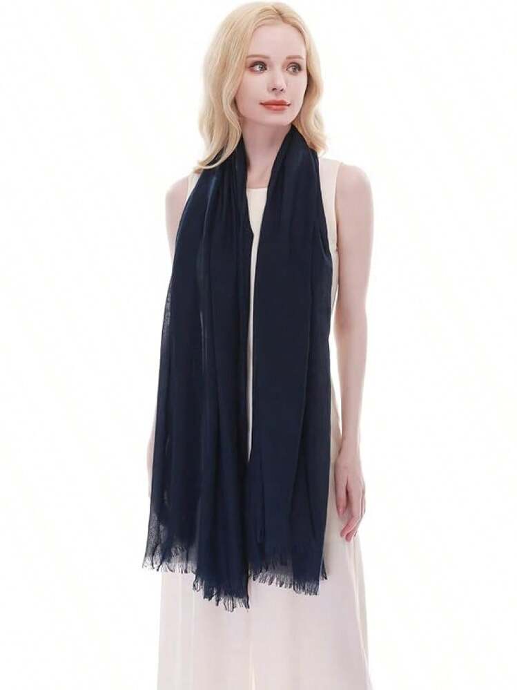 RIIQIICHY Scarf For Women Lightweight Solid Color Long Fashion Gauze Scarves Shawl Wraphalloween - Navy - View 5