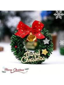 20pcs/Set Mini Christmas Wreaths With Red Bows And Golden Bells - Plastic Festive Artificial Craft Tree Ornaments (Color & Style Random)