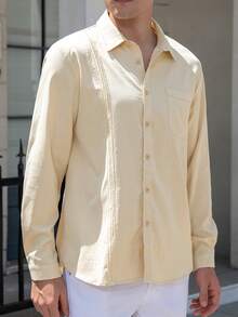 Men's Casual Floral Button Long Sleeve Shirt - Apricot - View 5