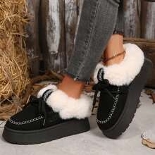 Slippers For Women Fall Winter Warm Faux Fur Lined Ankle Boots Indoor Outdoor House Shoes Cotton Fuzzy Bedroom Slippers - 黑色 - 查看 6
