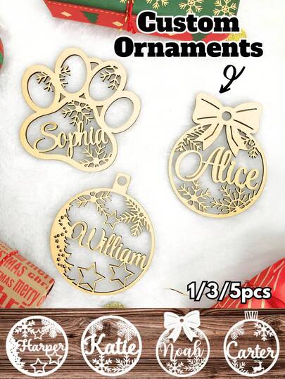 1/3/5 peças, decoração de madeira, estatuetas de Natal, decoração de Natal, presente de Natal, decoração personalizada, decoração, bolas de Natal com nome, placa de nome cortada a laser, etiquetas de presente pessoais, pingentes de Natal, primeiro Natal, feriado de Natal de 2025, enfeite personalizado de 2025, multiuso