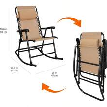 Outdoor Patio Folding Reclining Lounge Rocking Chair With Pillow Affordable Folding Chairs For Outside Beige 33.6 X 37.4 X 26 InchTang - Màu be - Xem 3