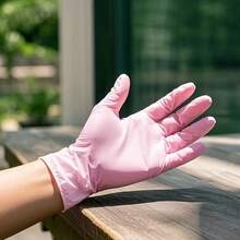 100pcs Pink Powder-Free Disposable Nitrile Gloves, High Elasticity & Thick, Hair Salon Pattern Embroidery, Auto Repair Nitrile Gloves, Waterproof Gloves, Suitable For Kitchen Cleaning, Tattoo, Hair Dyeing, Pet Care, Beauty Salon, Cleaning Supplies, Household Tools (No Packaging Box) - Pink - View 8