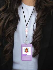 1pc Purple ID Card Holder Set With Neck Strap Lanyard Cute Breakaway Teacher Lanyard With Silicone Beaded For Keys Keychain Great Gift For Women Girlfriend Employees Teacher Nurses And Students Wallet Mini Wallet Purse Wallet Wristlet Wallet Card Wallet