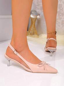 Sandálias Stiletto Transparentes com Laço em Rosa Nude, O Rosa Nude Suave é como a Seda Macia de um Dia de Primavera, O Laço é Doce e Brincalhão, O Salto Stiletto Transparente Adiciona Elegância, O Design de Bico Alongado Realça o Pé, O Design de Tira Ajusta-se Firmemente no Tornozelo, Perfeito para Passeios Diários e Encontros, Eleva Facilmente o Requinte do seu Visual. - Rosa nude - Visão 6
