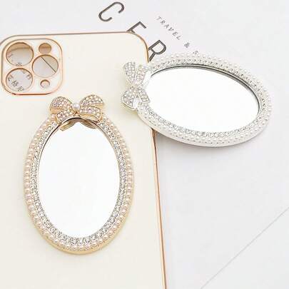 口袋镜 灵感化妆镜 圣诞钱包便携镜 旅行镜 手持化妆镜 水钻珍珠镜 女士女孩旅行镜 DIY便携式领结镜 感谢女性女孩朋友护士婚礼