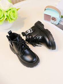 1 Pair Fashionable & Versatile Baby Boots For Autumn/Winter, Adorable Cartoon Panda Wearing Sunglasses Decor On Side, Cute & Lively Design To Attract Children