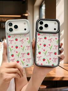 Süße Handyhülle mit Erdbeer- und Tulpenmotiv, ästhetische Handyhülle mit Blumenmuster, , süße Schutzhülle, langlebiges Design für Teenager und junge Erwachsene, kompatibel mit iPhone 17promax/17pro/17/iPhone Air/16promax/16pro/16plus/16/15promax/15pro/15plus/15/14promax/14pro/14plus/14/13promax/13pro/13/12promax/12pro/12/11promax/11 - Schwarz(black) - Übersicht 2