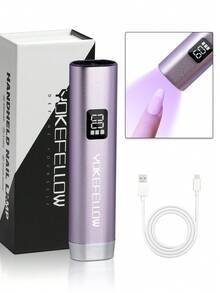 YOKEFELLOW 可充电手持美甲灯，银紫色便携式无线UV美甲灯，带自动感应器和20秒/60秒双定时器及液晶显示屏，快速固化凝胶、水钻美甲贴片、胶水，适用于美甲沙龙、家庭DIY美甲，2025新款