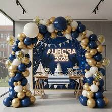 125 Stücke marineblau-goldener Ballon Girlanden Bogen Satz, sandweiß-blau-gold mit Konfetti Ballons für Neujahr, Abschluss, Geburtstag, Hochzeit, Baby-Shower Party Dekorationen