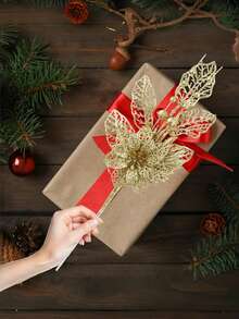 Juego de 5 piezas para decoración de árbol de Navidad, adornos navideños dorados, ramas artificiales con flores de glitter y bayas, ramas con tallos de flores de glitter doradas, adecuado para decoración de árbol de Navidad, regalo, jarrón pequeño, decoración del hogar, fiesta de boda y decoración navideña de invierno