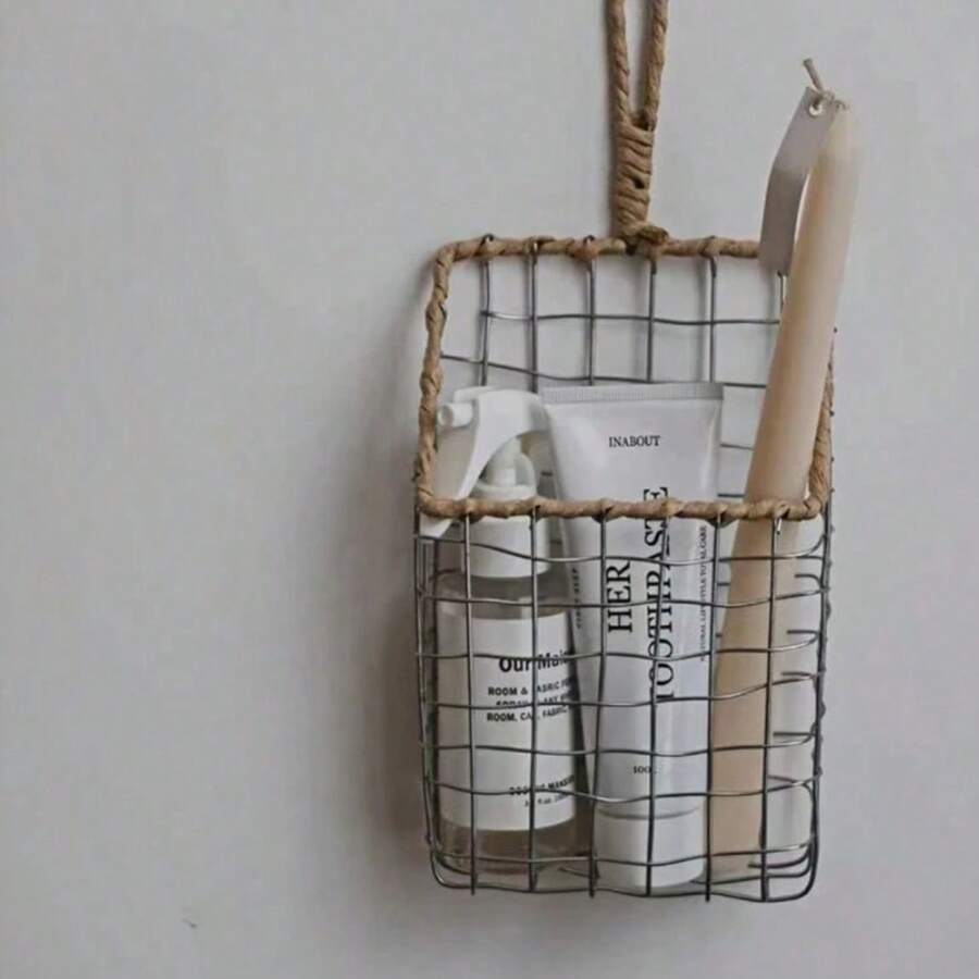 铁丝编织杂物收纳篮，家用壁挂式收纳篮，杂志报刊架（因焊接工艺，铁丝上难免有黑色痕迹） - 彩色 - 查看 1