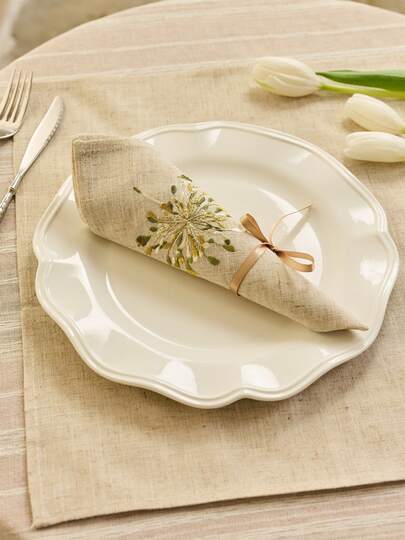 Cirelle 1/2/4pcs Delicate Embroidered Napkins, Green Or Brown, Decor, Oil Stain Resistant, Suitable For Home, Holidays, Party, Dining, Kitchen, Indoor Outdoor, Camping