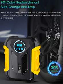 CARSUN Portable Tire Inflator Air Compressor, 150 PSI Cordless Air Pump, 12V DC Car Plug, Fast Inflation & Auto Shut-Off, LED Light, Smart Tire Pump For Cars, Bikes, Motorcycles, And Balls - Yellow - View 1