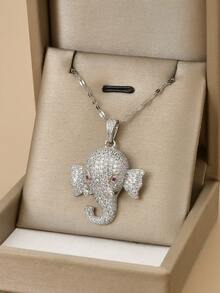 1pc Fashionable Rhinestone Encrusted Elephant Stainless Steel Jewelry Necklace, Suitable For Women's Daily Wear - Elephant Necklace - View 5