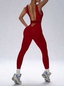 FWH All-In-One Perfection,Figure-Enhancing,Vintage Glam,Flattering Jumpsuit For Workouts & Streetwear,Bust-Lifting & Waist-Cinching Design,Built-In Padded Bra,#Yoga #StreetStyle #DateNight #Vacation,Sexy Workout Jumpsuit,Tummy Control Jumpsuit,Vintage Yoga Jumpsuit,Slimming One-Piece Activewear,Sexy & Slimming One-Piece Yoga Jumpsuit - Burgundy - View 7