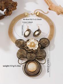 Set de 3 piezas de collar y aretes bohemios, africanos y coreanos hechos a mano con alambre de aluminio multicapa exagerado, brillante para vacaciones, fiestas, playa y estilo vintage