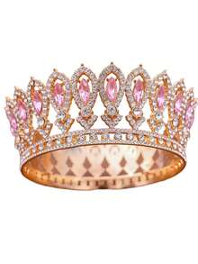 1 buc coroană rotundă aurie de lux, accesoriu metalic pentru păr, coroană de regină, decorațiune pentru petrecerea de nuntă, coafură elegantă pentru prințesă, recuzită pentru cosplay, petrecere de ziua de naștere pentru adulți, tiară de nuntă cu pietre accesorii de Ziua Îndrăgostiților - Aur - Vizualizare 14