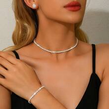 Riviera Crystal Zirconia Necklace And Bracelet Set, 925 Silver Plated - 銀色 - 查看 2